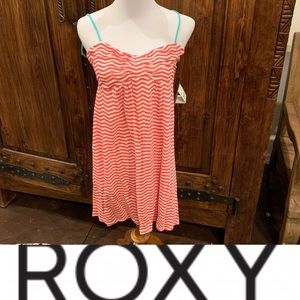 Cotton roxy red and white striped dress NWT
